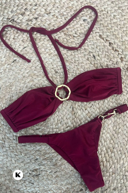 Gold detail-bandeau model high cut bikini