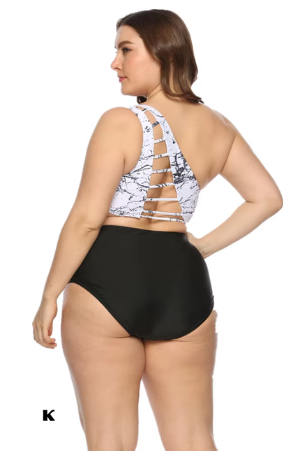 One shoulder zebra design model plus size bikini