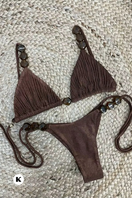 Gold detail-bandeau model high cut bikini