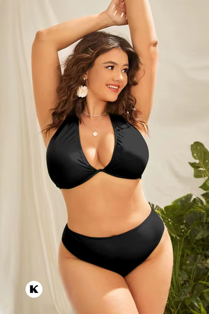 Mid waist model halter design plus size bikini