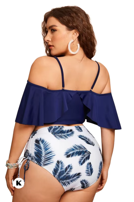 High waisted blad-print model plus size bikini