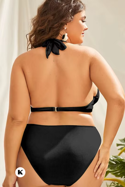 Mid waist model halter design plus size bikini