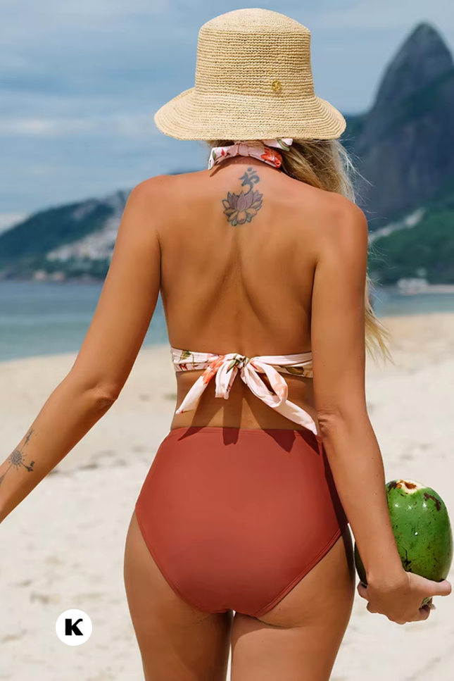 Halter tall tri high waisted model bikini