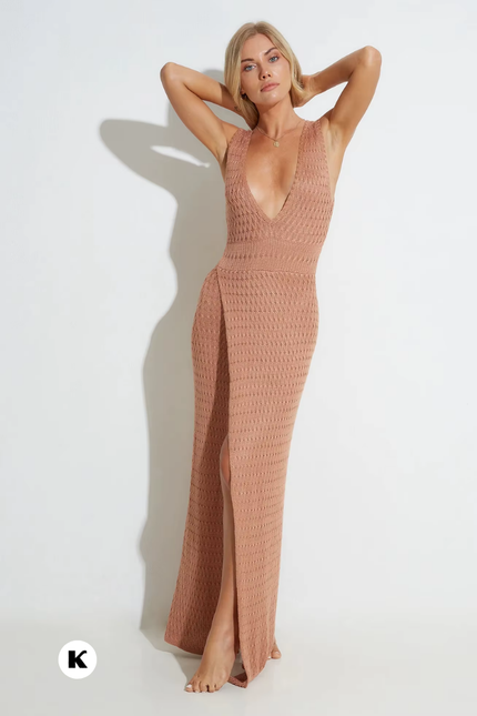 Deep low-cut model bodycon maxi jurk