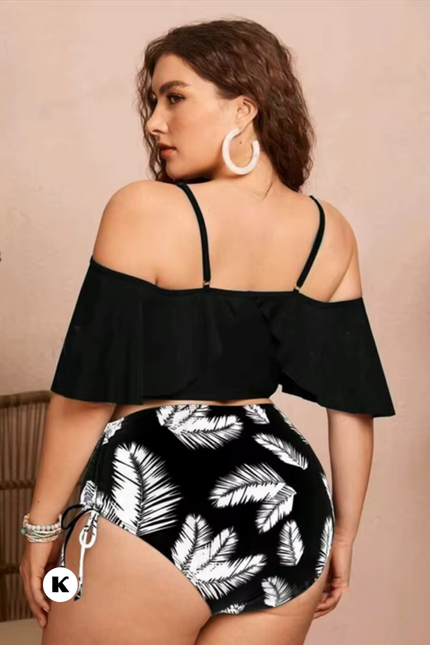 High waisted blad-print model plus size bikini