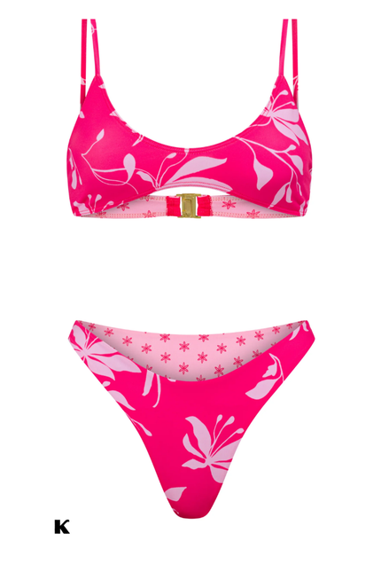 Bloemenprint model low cut model roze bikini