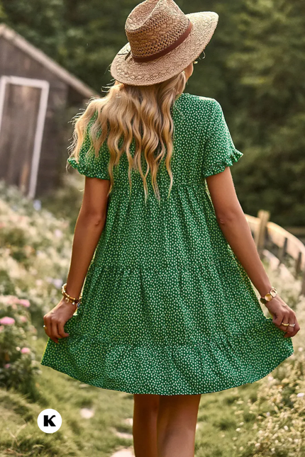 Casual printed model jurk met ruffle mouwen