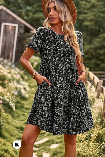 Casual printed model jurk met ruffle mouwen