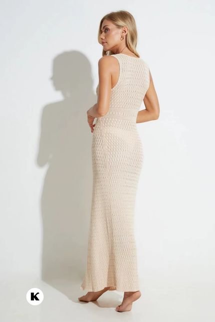 Deep low-cut model bodycon maxi jurk