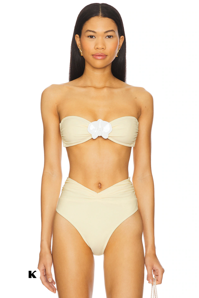 Bandeau white-rose design high waisted bikini