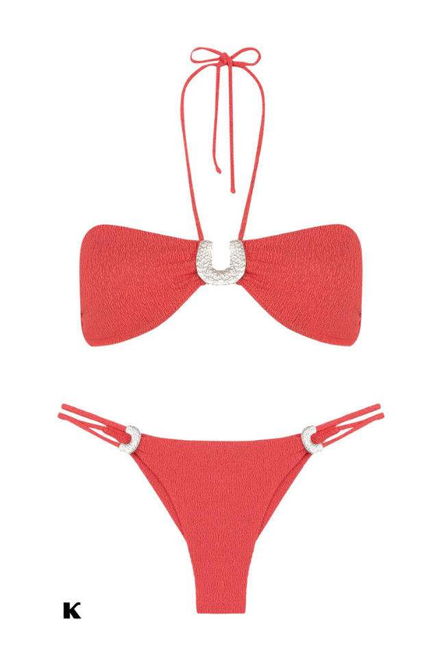U design model high waisted cross neck bikini