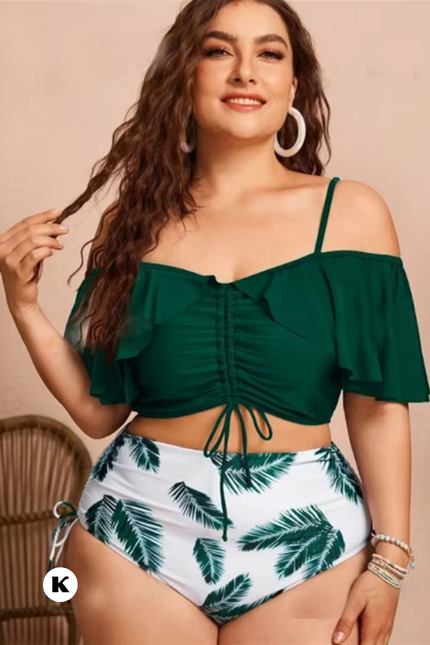 High waisted blad-print model plus size bikini
