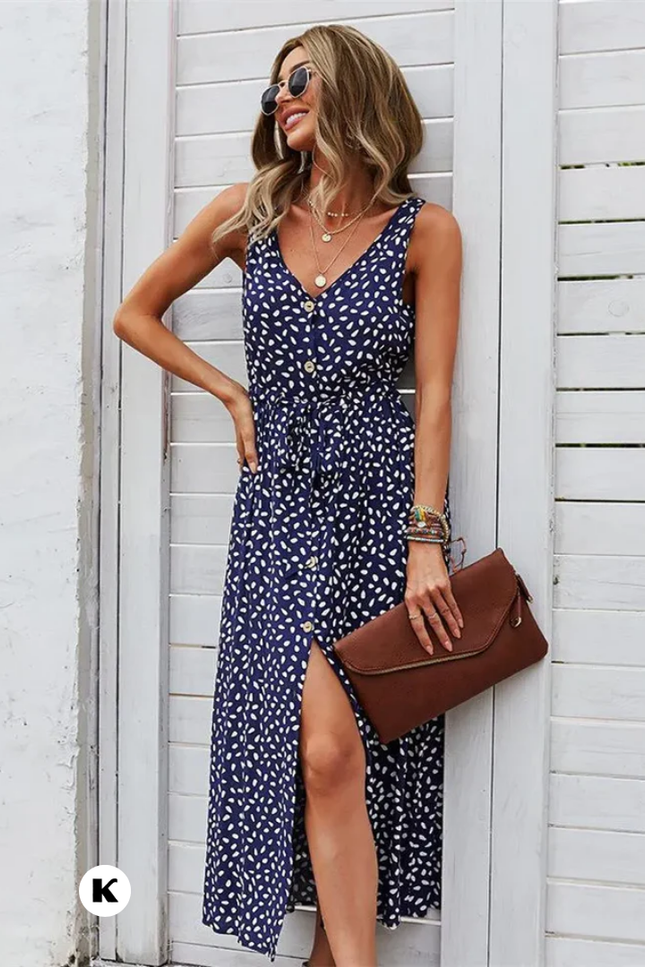 Sleeveless model lange waist design jurk