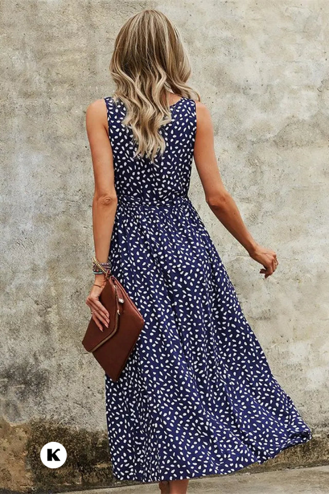 Sleeveless model lange waist design jurk