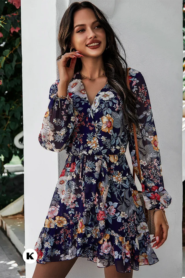 Bloemenprint model lace up high waisted jurk