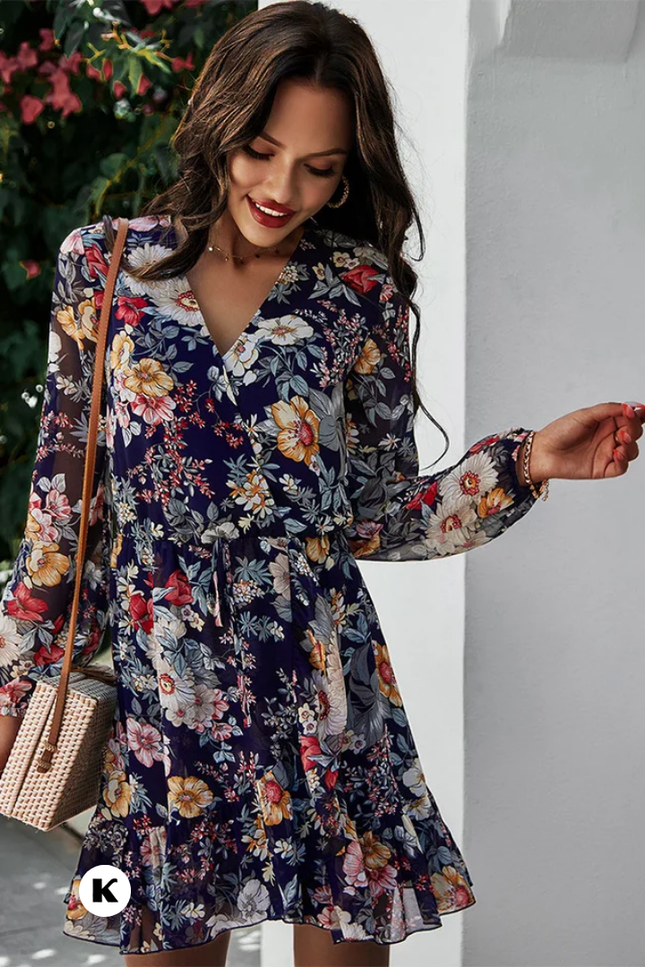Bloemenprint model lace up high waisted jurk