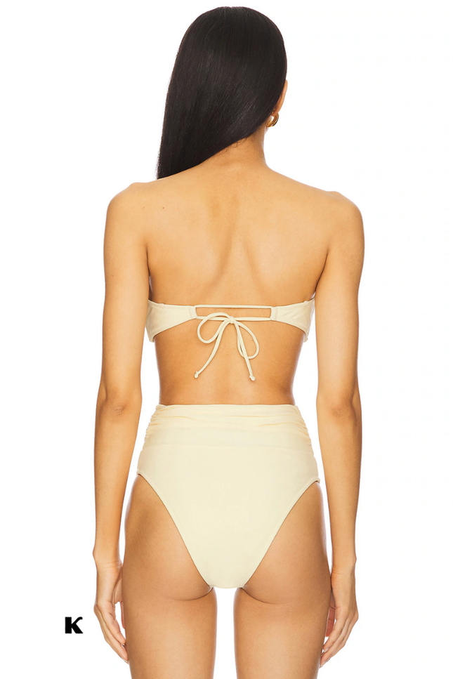 Bandeau white-rose design high waisted bikini
