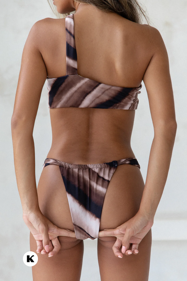 One shoulder model ruffle bikini