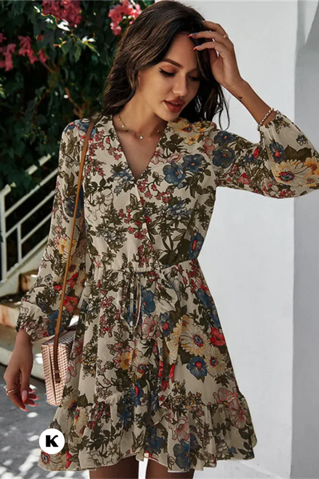 Bloemenprint model lace up high waisted jurk