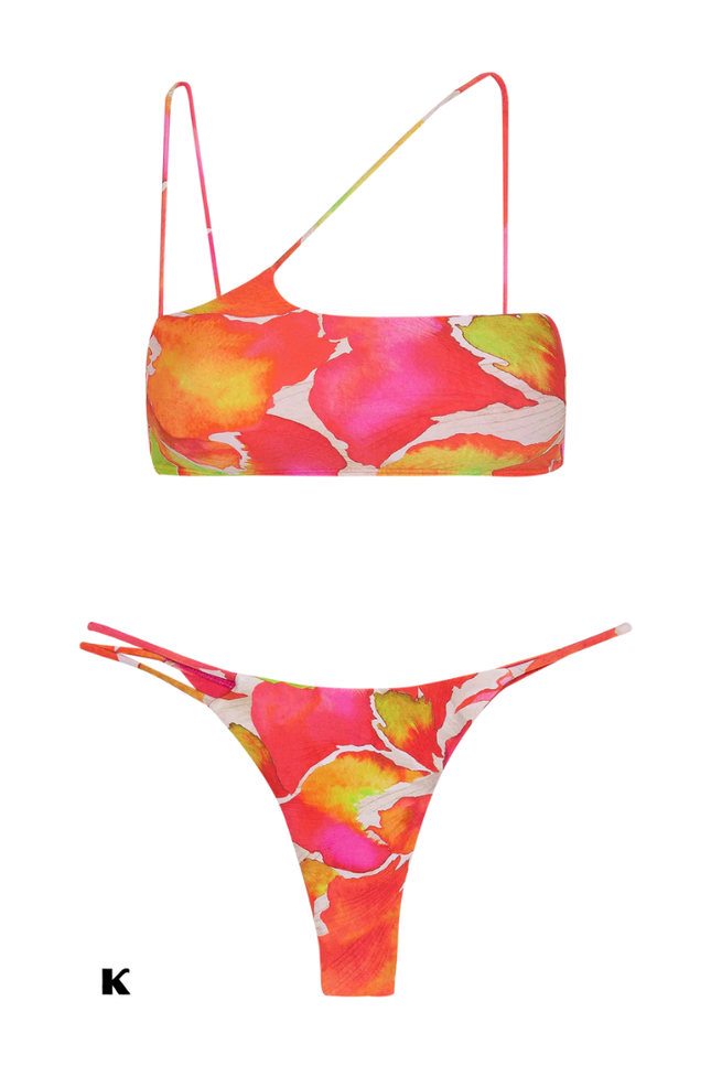 Roze multi print model high waisted cross bikini