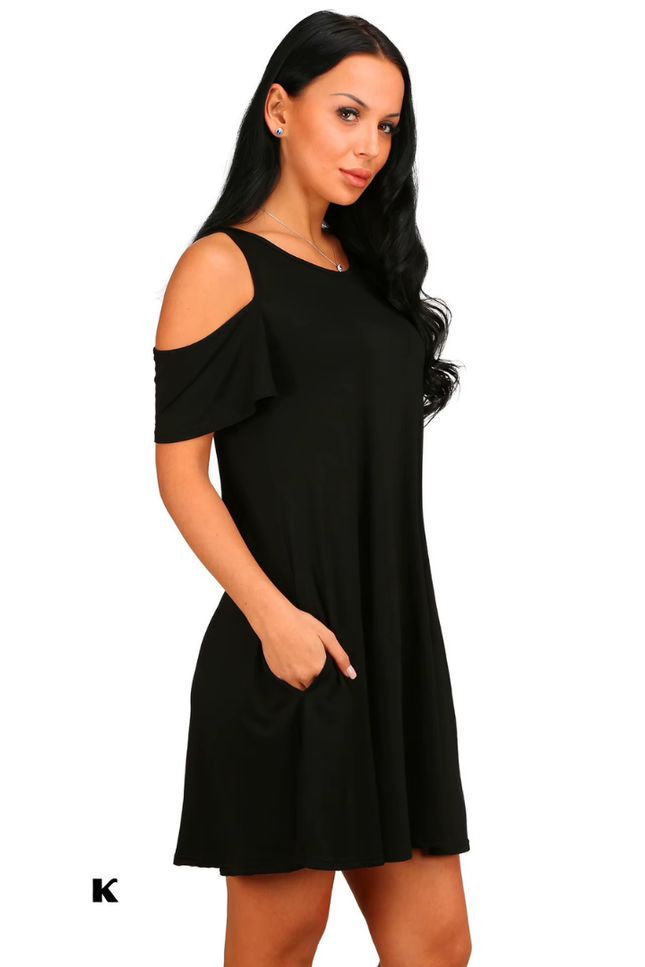Elegante vintage off shoulder model effen jurk