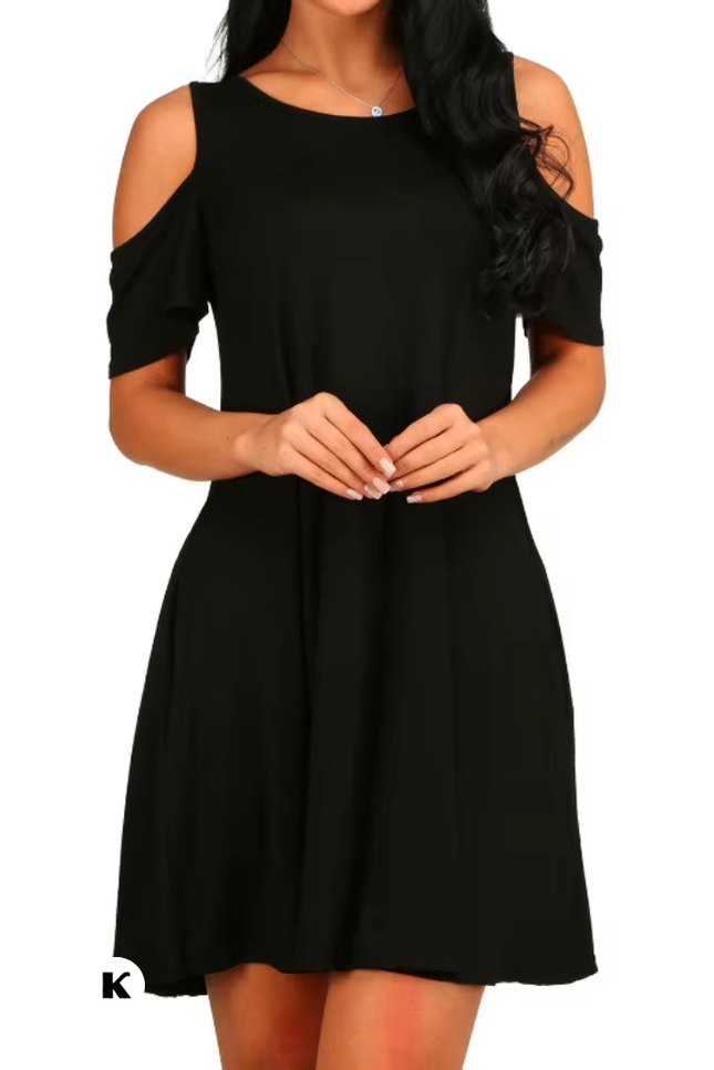 Elegante vintage off shoulder model effen jurk