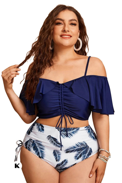 High waisted blad-print model plus size bikini